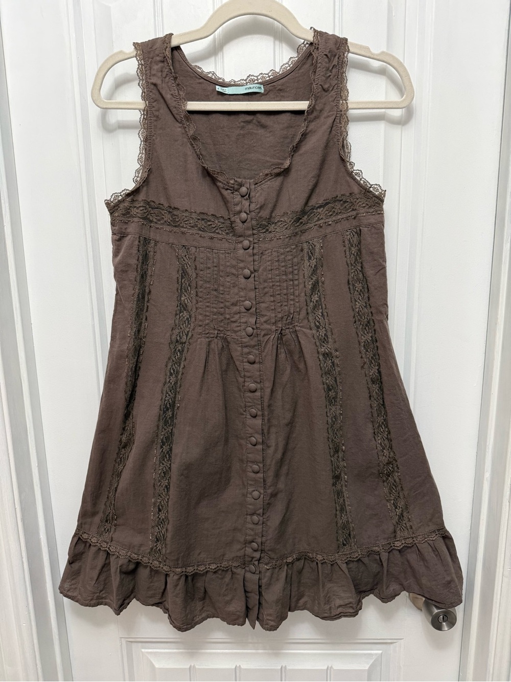 Maurice’s Brown Sleeveless Slip Dress With Lace Trim & Buttons Size Small (35-1)